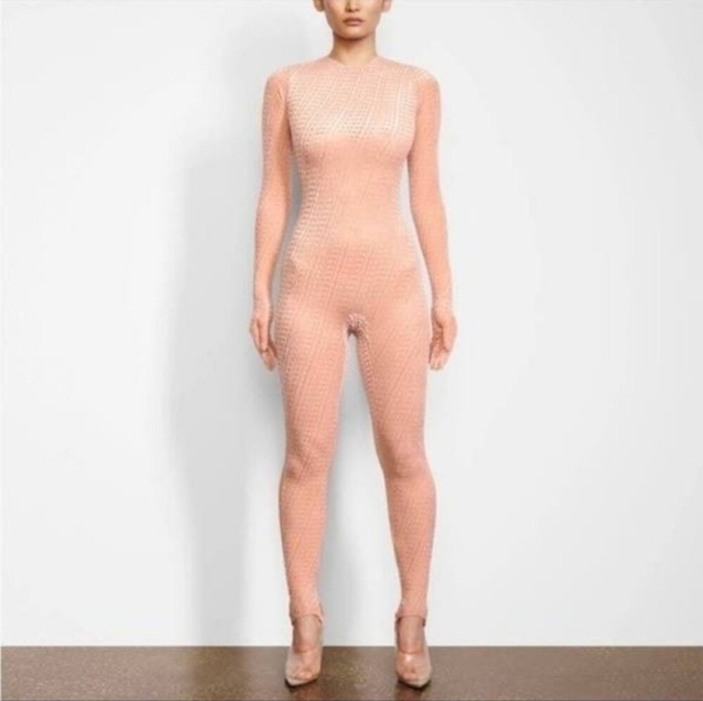 SKIMS Peach Textured Long-Sleeve Jumpsuit